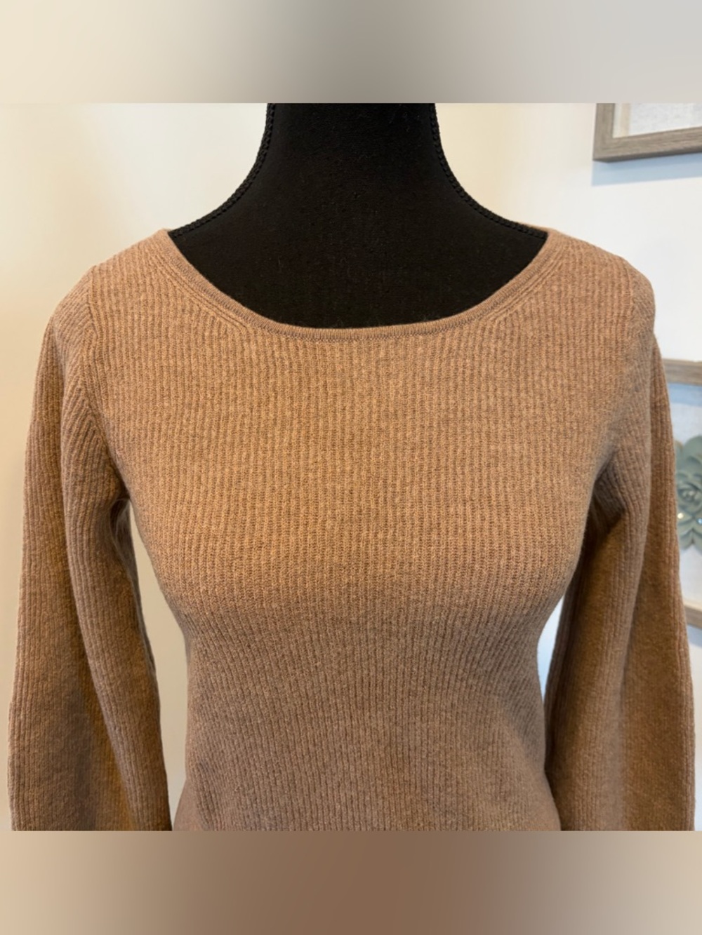 Aritzia Babaton Brown Wool/Linen Blend Ribbed Balloon Sleeve Sweater EUC - Picture 5 of 12